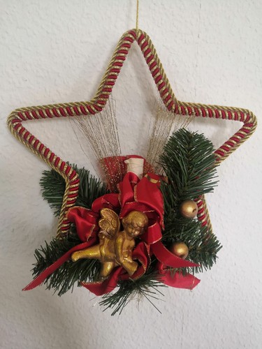 Stern Weihnachten Dekoration Advent Tannenzweige 28 cm rot-gold