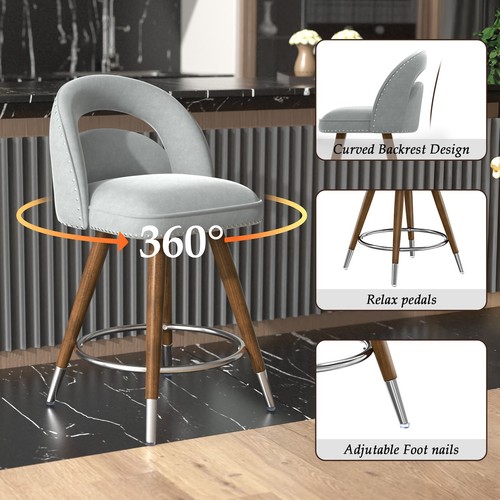 2Pcs Modern Swivel Bar Stools with Footrest Counter Height Stools for Kitchen - Picture 13 of 15