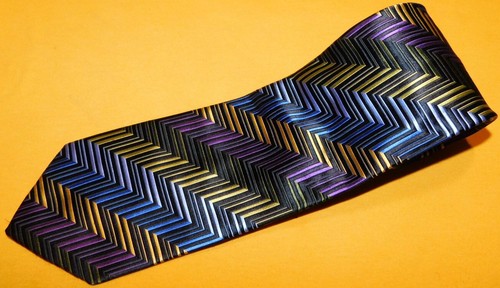 XMI PLATINUM MADE IN U.S.A. BLUE/YELLOW/GREEN STEPPED STRIPES TIE - DESIGNER TIE - Picture 1 of 3
