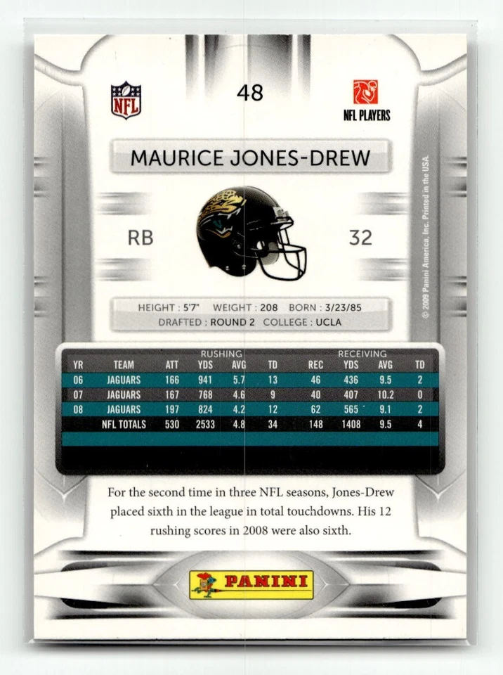 2009 Playoff Prestige Football #48 Maurice Jones-Drew Jacksonville Jaguars - Image 2 of 2