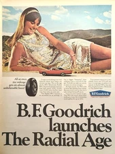 B. F. Goodrich 990 Wide Footprint Tire Giantess Silver Vintage Print Ad 1967