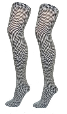 Ex M&S Dog Tooth and Chevron 60 Denier Patterned Tights Black Grey White S/M M/L