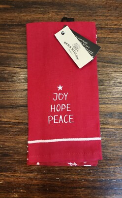 NWT Bee & Willow Joy Hope Peace Red White Christmas Kitchen Towel Set of 2