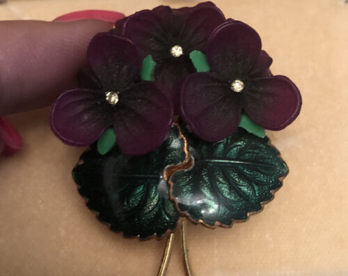 Purple Rose Enameled Brooch Vintage