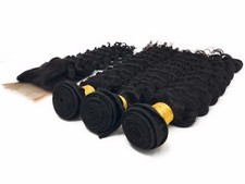 Deep Wave 3bundles Virgin Human Hair with Free Part Lace Closure 4 by 4 Set Deal