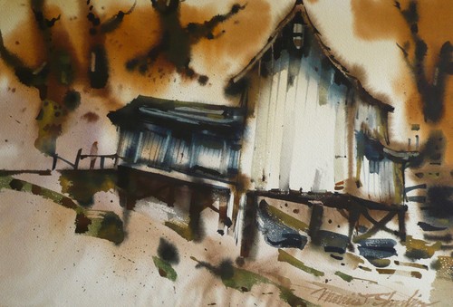 MORRIS SHUBIN, LISTED CALIFORNIA CALIF WATERCOLOR CA MODERN MODERNISM ABSTRACT - Picture 4 of 12
