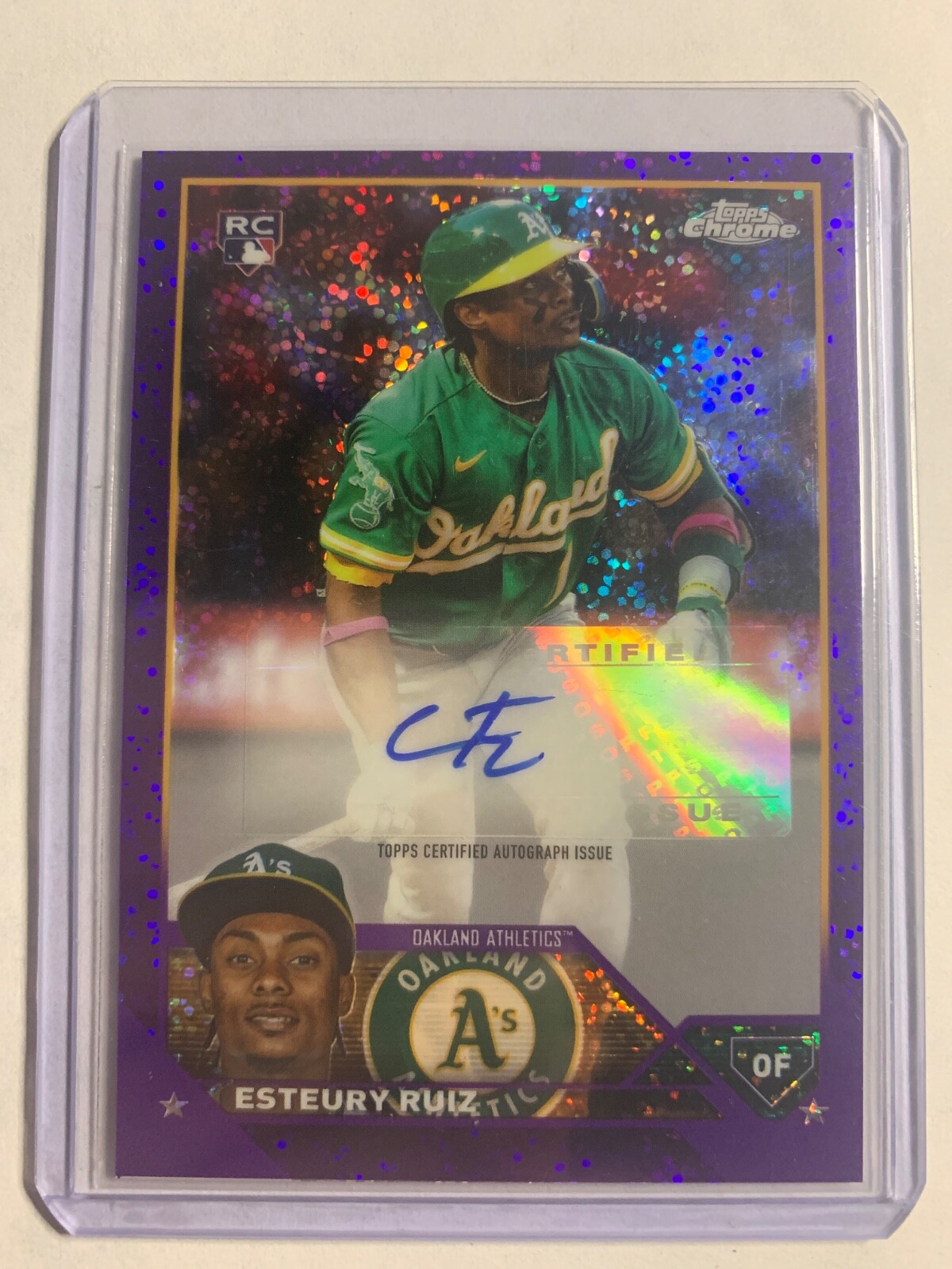 2023 Topps Chrome #AC-ER Esteury Ruiz Rookie Purple Speckle Auto #D /299