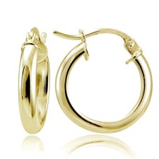 Gold Tone over Sterling Silver High Polished .6" Small Hoop Earrings
