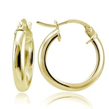 Gold Tone over Sterling Silver High Polished .6" Small Hoop Earrings