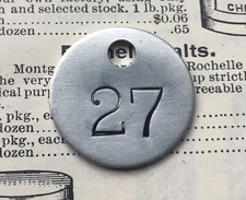 Number 27 Tag Aluminum Metal Numbered Keychain Stamped Token Fob Check