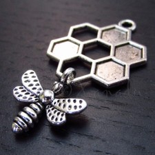 Bee Honeycomb 46mm Wholesale Silver Plated Charm Pendants C7232 - 2, 5 Or 10PCs