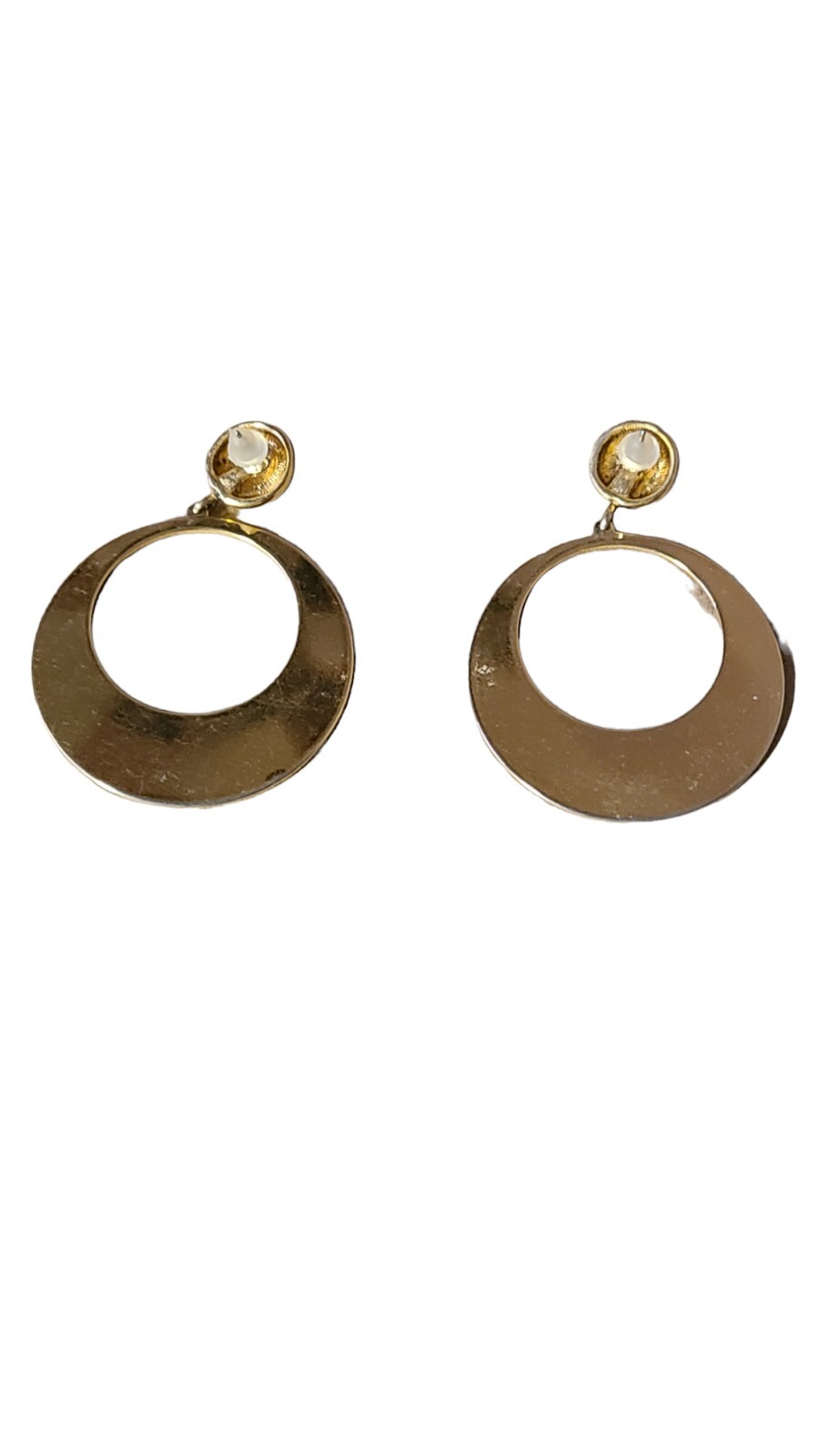 Vintage Off White Creme Enamel And Gold Tone Doorknocker Dangle Earrings thumbnail 2