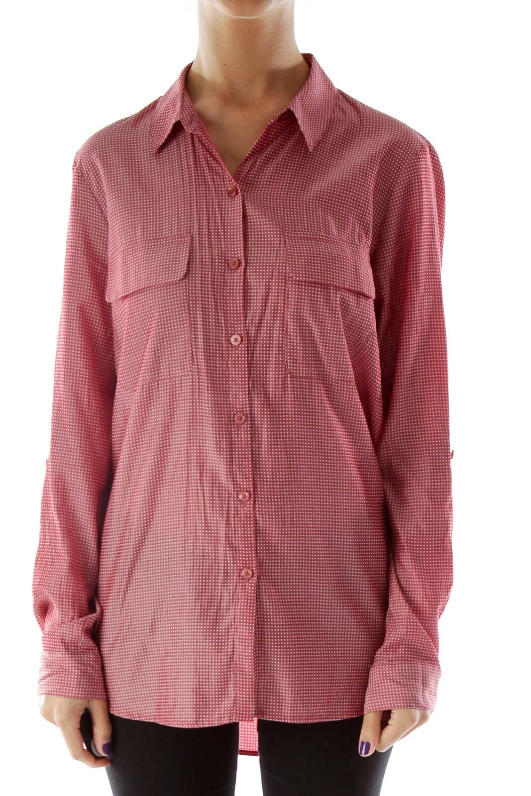 Express Viscose Button-Down Collared Polka Dot Bl… - image 1