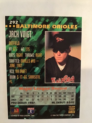 1994 Topps Team Stadium Club Jack Voigt #292 First Day
