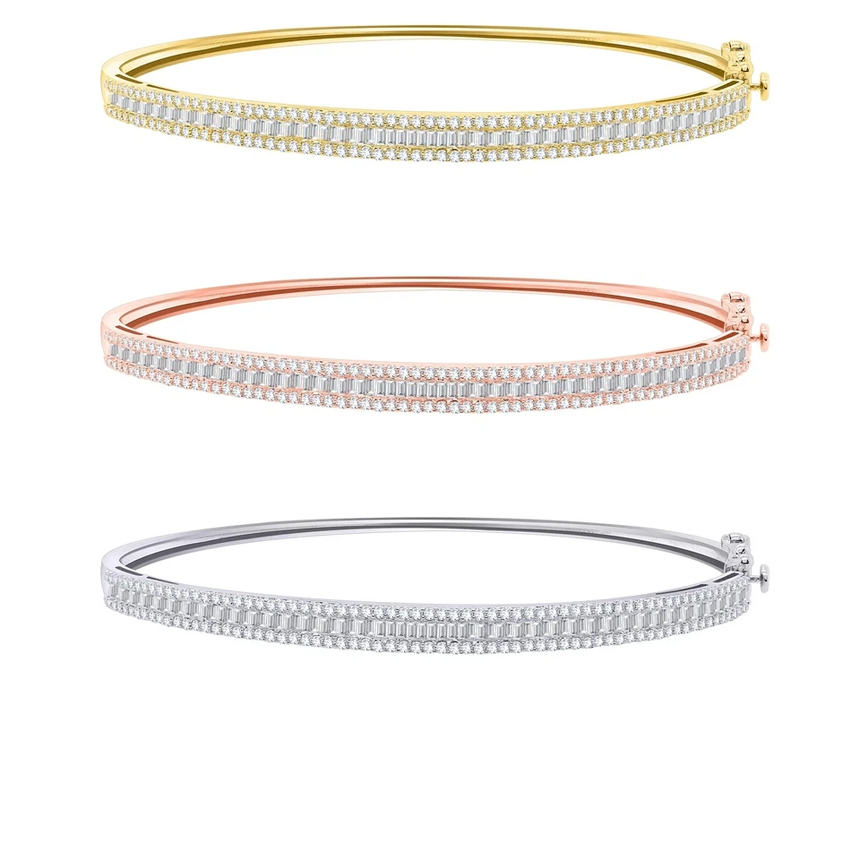 Brazalete brazalete de 3 filas de diamantes cultivados en laboratorio de 1,18 quilates de oro blanco de 14 quilates Foto 2 de 4