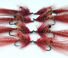 Salmon flies ALLYS RED singles sizes 6-12 Pack of 8 UK Qualität tied flies #183
