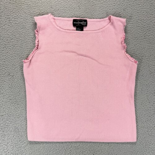 Requirements Petite Top Womens Pink Sleeveless Ruffle Trim Knit Y2K Cute Size PL