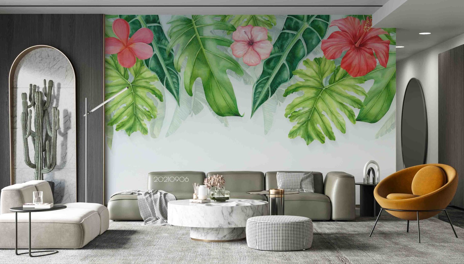 3D Green Leaf Pink Floral Wall Murals Wallpaper Murals Wall Sticker