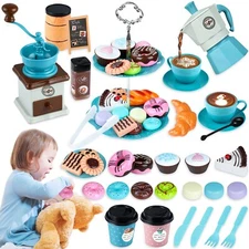  Pretend Tea Party Set for Little Girls, 38 PCS Coffee Maker Set and Play Food 