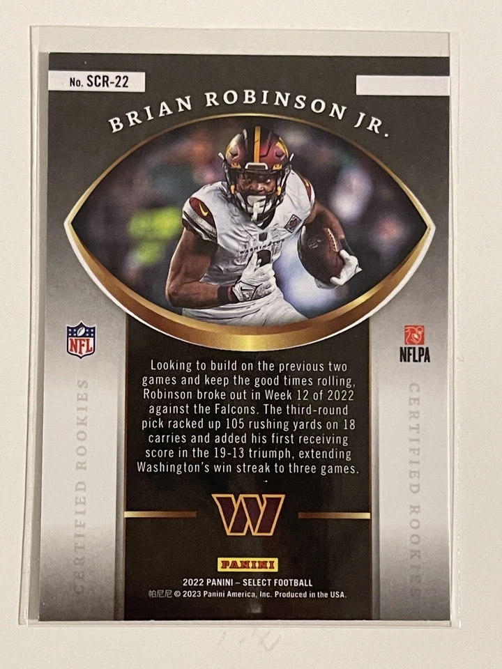 2022 Panini Select Certified Rookies Insert RC #SCR-22 Brian Robinson JR.  - Image 2 of 2