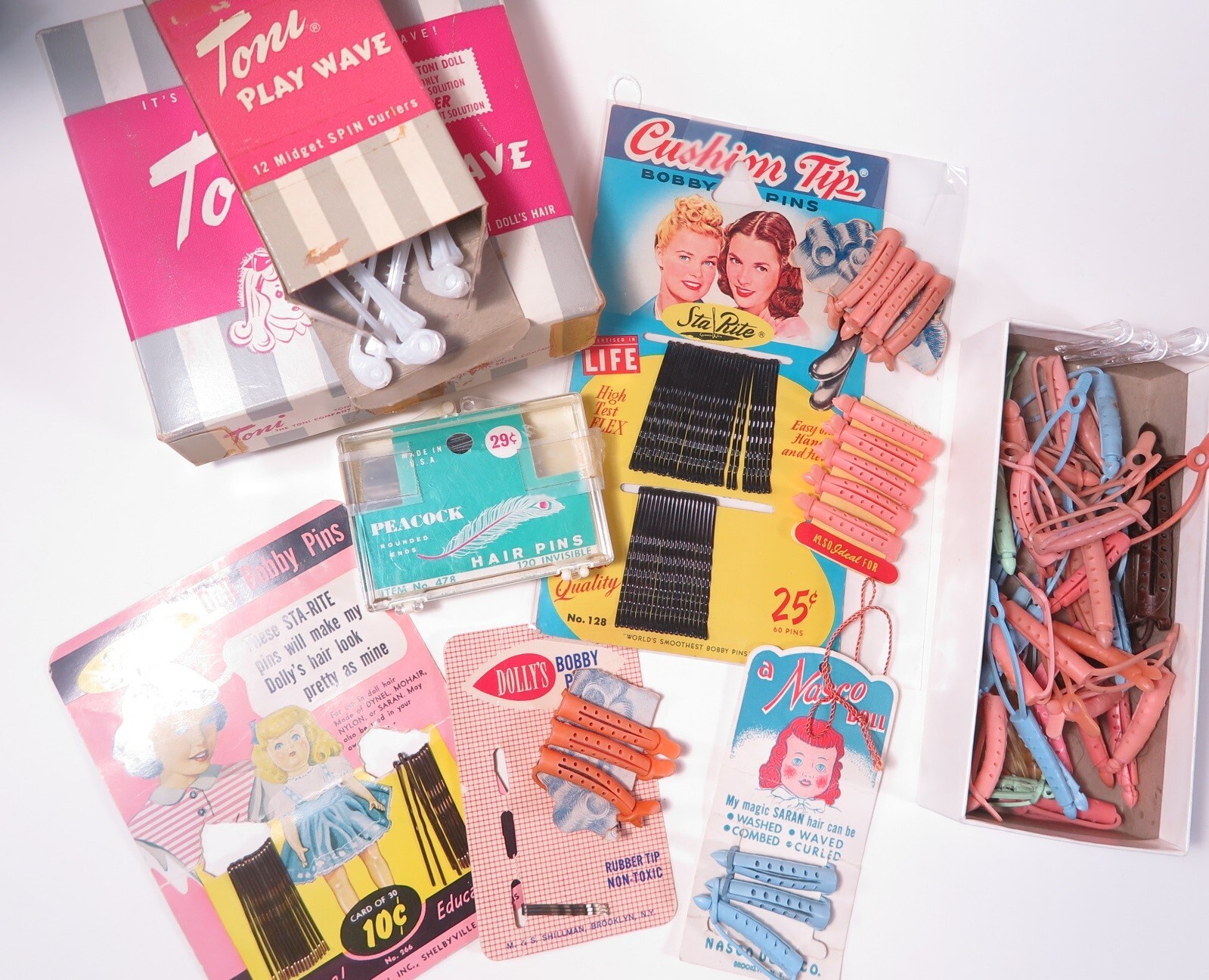 Vintage Doll Hair Curler Rollers Hair Pins and Toni Kit Muffie Ginny