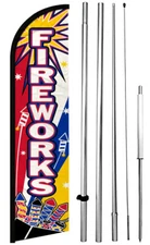 FIREWORKS - Windless Swooper Flag 15' Tall Pole Kit Feather Banner Sign wf-h