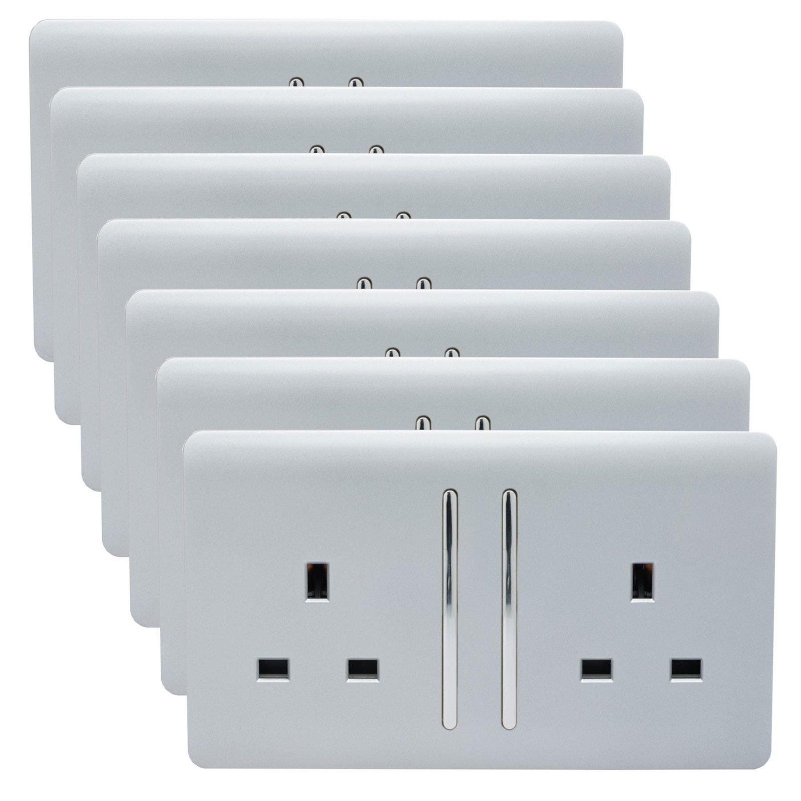 Trendi Switch 2 Gang 13A Platinum Silver Long Switched Socket 7 Pack - Image 3