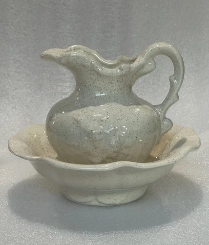 Vintage McCoy Pottery Cream Speckled Pitcher & Bowl Set USA Farmhouse Decor