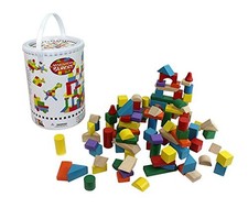 Right Track Toys Wooden Blocks 100 Pc Wood Building Block Set w/ Carrying Bag