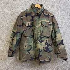 VTG Military Cold Weather Field Coat M-65 Mens Medium Lined Woodland Camo 90s