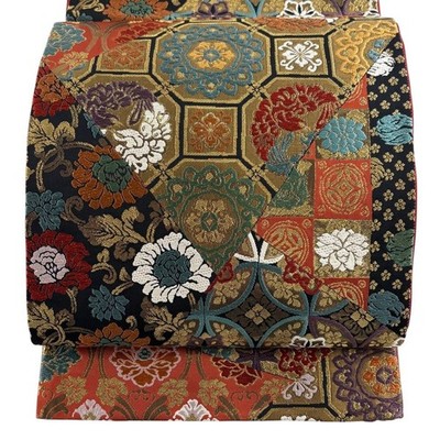 Japanese Kimono Fukuro obi excellent item cloisonné flower arabesque gold