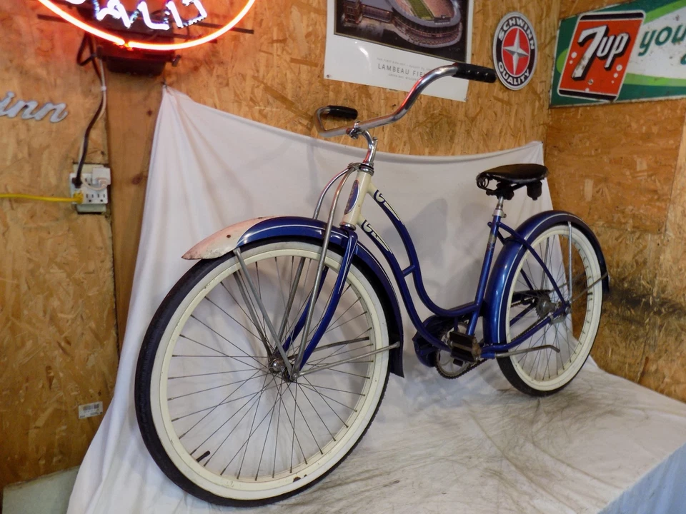 Bicicleta de colección Schwinn Leader 1952 para damas B6 Hornet de lujo DX S2 azul vintage Foto 3 de 4