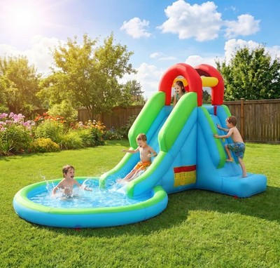 Inflatable Bounce House Water Bouncer Jumping Castle w/ 322W Air Blower & Slide