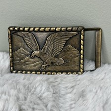Vintage 70s-80s Flying Eagle Belt Buckle Bronze Tone Mountains Western