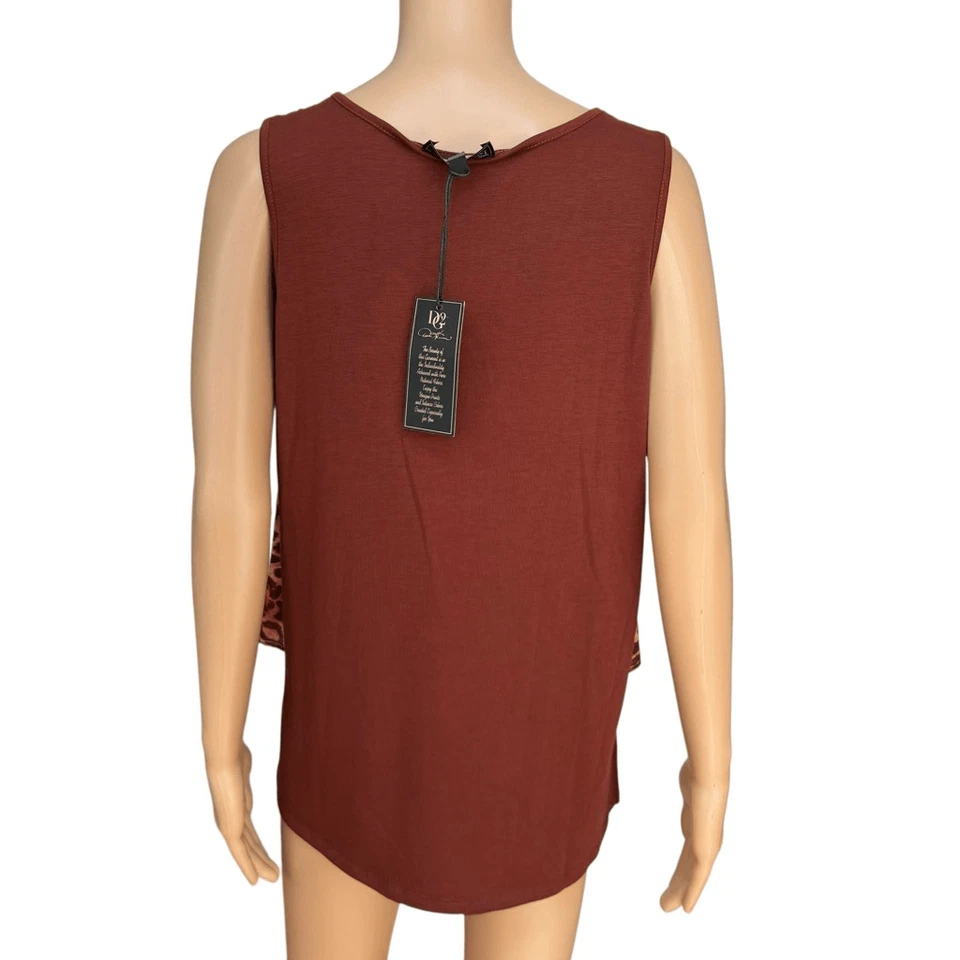 Blusa DG2 Diane Gilman Mixed-Media Doble Capa Easy Tank Estampado Animal 1X Nueva con Etiquetas Foto 3 de 4