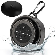 Black Bluetooth Shower Speaker, Waterproof, IPX7, Floating, Suction, Clip, Pool