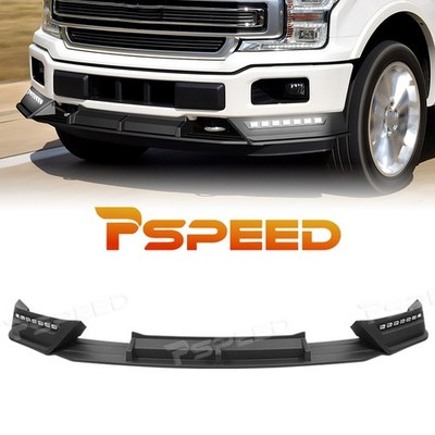 For 2018 2019 2020 Ford F-150 Front Bumper Lip LED Light Spoiler Matte Black