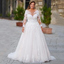 Glitter Wedding Dress Full Sleeves Scoop Neck Lace Applique Corset Bridal Gowns