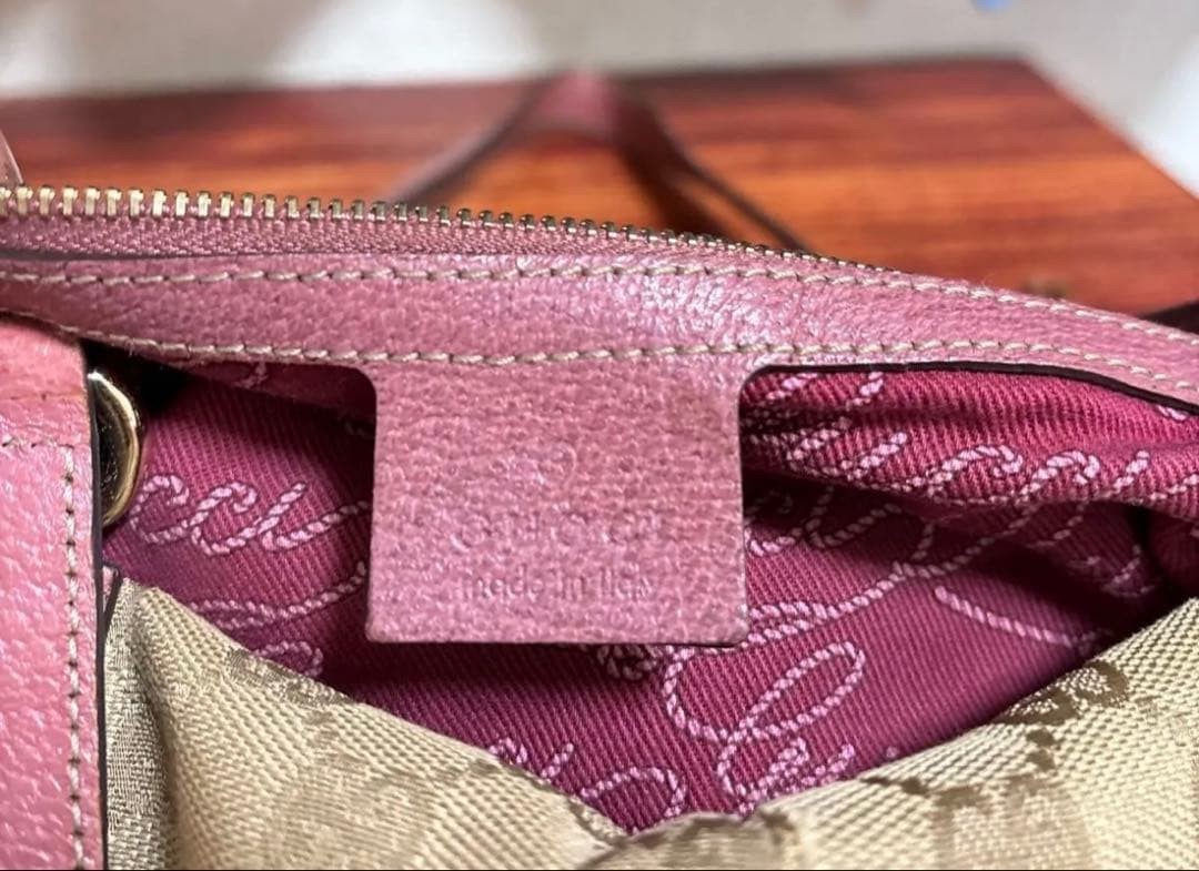 GUCCI GG Canvas Boston Bag Pink Beige Leather Trim Authentic Made in Italy thumbnail 14