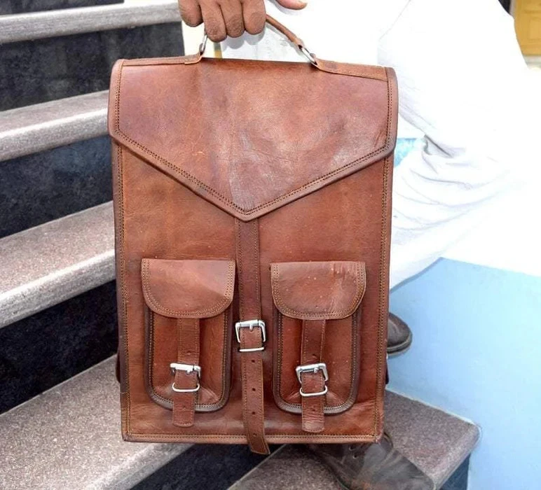 Bag Leather Satchel Rucksack Vintage Men's New Backpack Laptop Messenger Genuine