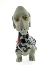 Antica statuina cane comico giapponese forse periodo Meiji ceramica dipinta a mano 