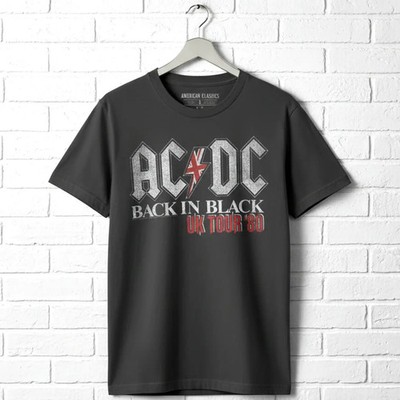 ACDC Back in Black UK Tour 1980 Mens T Shirt Vintage Rock Band