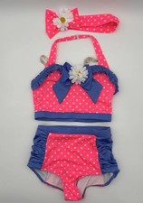 Weissman Dance Costume LC Jazz Tap Set Polka Dot Pink Blue Daisy Bow 3 Pc