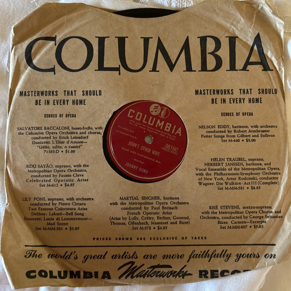 Johnny Bond John's Other Wife / Oklahoma Waltz 78 In Orig. Sleeve VG+ COLUMBIA Foto 2 de 4