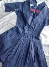 Howard Wolf Vintage 60s 70s Blue Sailor Naval Navy PLEATS FIT FLARE Dress KAWAII