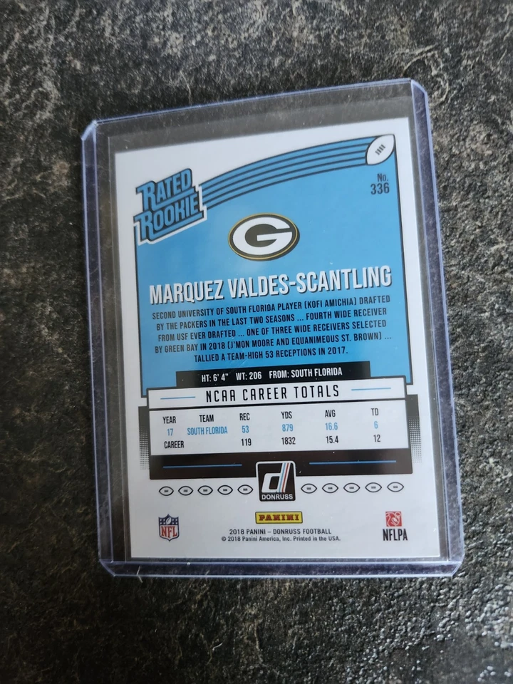 2018 Panini Donruss Rated Rookie Marquez Valdes Scantling Card# 336 - Image 2 of 2