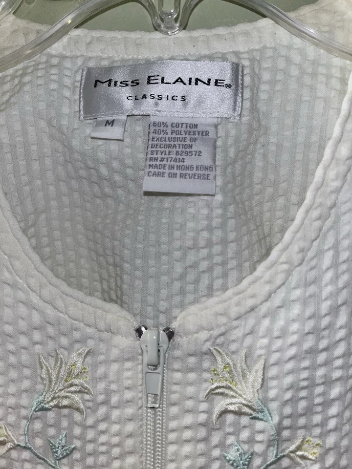 Abrigo Miss Elaine Bata Casa Amarillo Pastel Cremallera Frontal Seersucker Plumero Mujer Talla M Foto 2 de 3