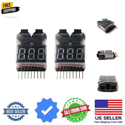 2 Pack Lipo Battery Voltage Checker Alarm LED 1-8 Cell -