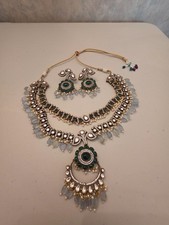 NWOT Indian Kundan Green Choker Necklace Earrings Set Bollywood Bridal