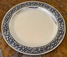 TOBIAS 1940's Sterling Silver Mexican Rose Repousse Plate 6.75 Ozt 8.25 In RARE!